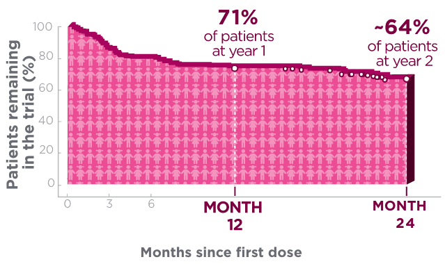 Percentage of patients with focal seizures remaining on treatment over 24 months, Kaplan-Meier Pediatrics estimate graph